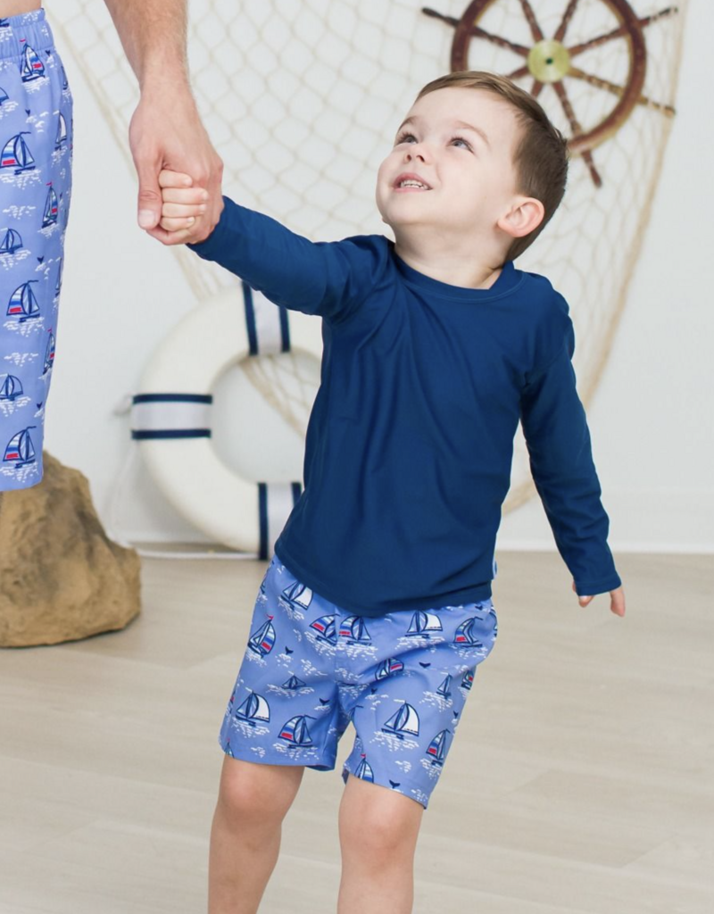 RuffleButts Blue Seas the Day Swim Trunks