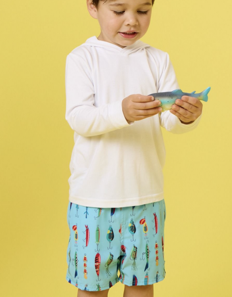 RuffleButts Gone Fishin Performance Hybrid Swim Trunks