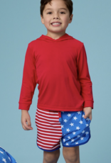 RuffleButts Stars Stripes Perf Hybrid Dolphin Hem Swim Trunks