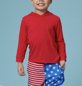 RuffleButts Stars Stripes Perf Hybrid Dolphin Hem Swim Trunks