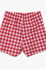 RuffleButts Vintage Red Gingham Perf Hybrid Swim Trunks