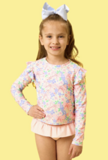 RuffleButts Bow Blooms Flutter L/S Rashguard Skirted 2-Piece Swimsuit