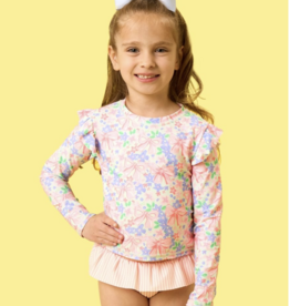 RuffleButts Bow Blooms Flutter L/S Rashguard Skirted 2-Piece Swimsuit