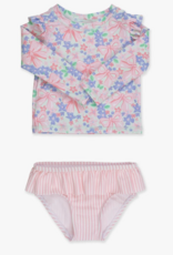 RuffleButts Bow Blooms Flutter L/S Rashguard Skirted 2-Piece Swimsuit