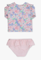 RuffleButts Bow Blooms Flutter L/S Rashguard Skirted 2-Piece Swimsuit
