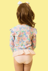 RuffleButts Bow Blooms Flutter L/S Rashguard Skirted 2-Piece Swimsuit