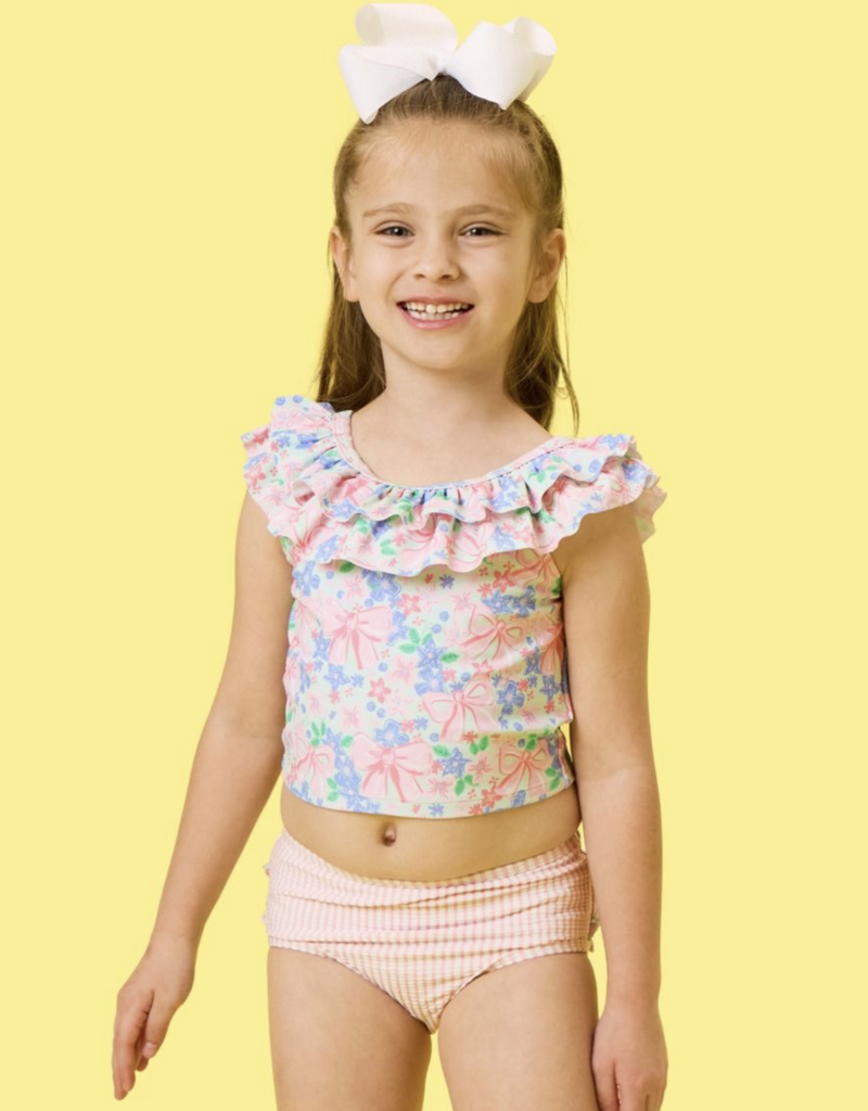 RuffleButts Bow Blooms Ruffle Tankini 2-Piece Swimsuit w/Ruffles