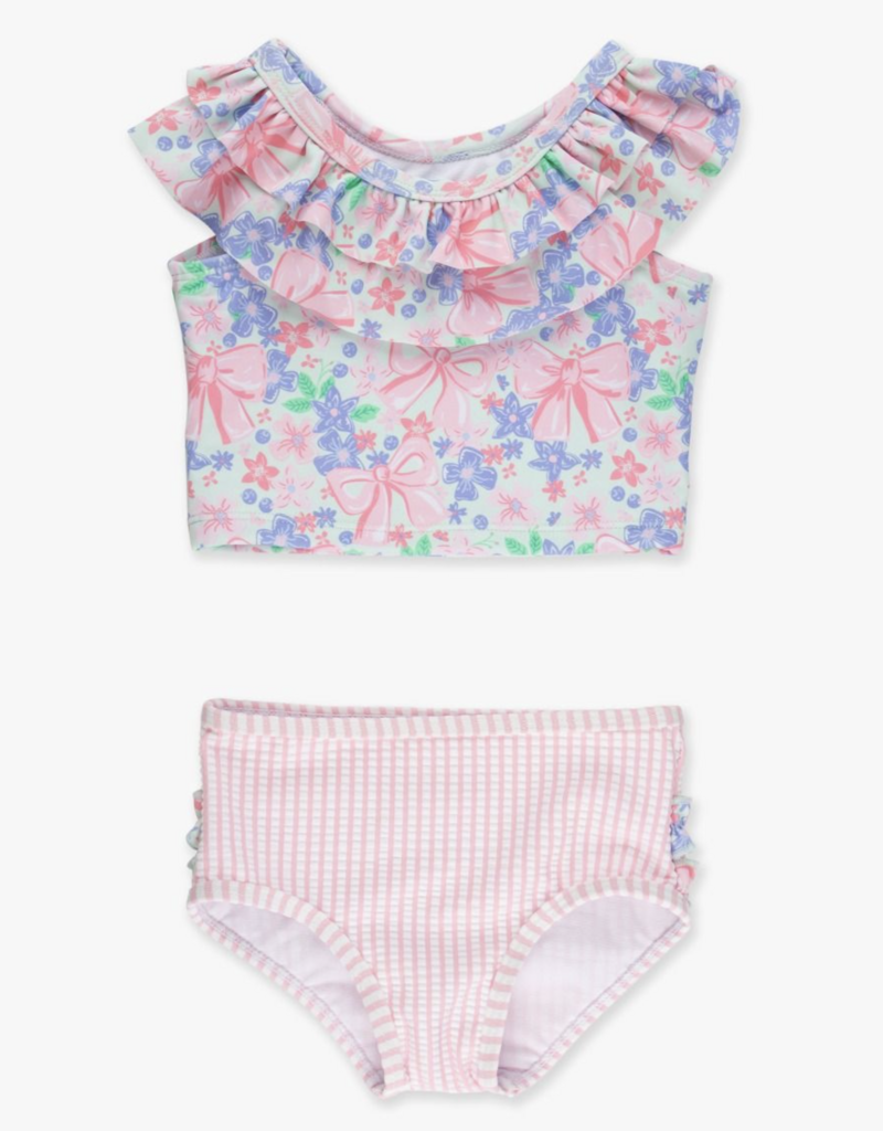 RuffleButts Bow Blooms Ruffle Tankini 2-Piece Swimsuit w/Ruffles