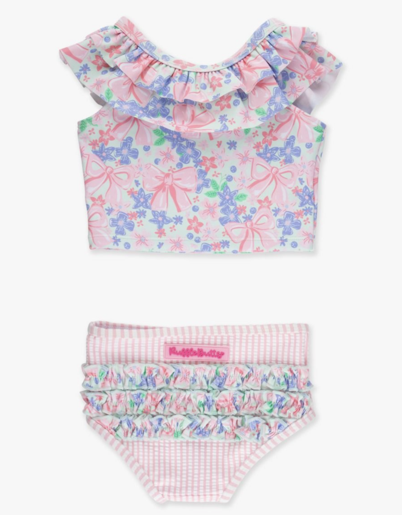 RuffleButts Bow Blooms Ruffle Tankini 2-Piece Swimsuit w/Ruffles