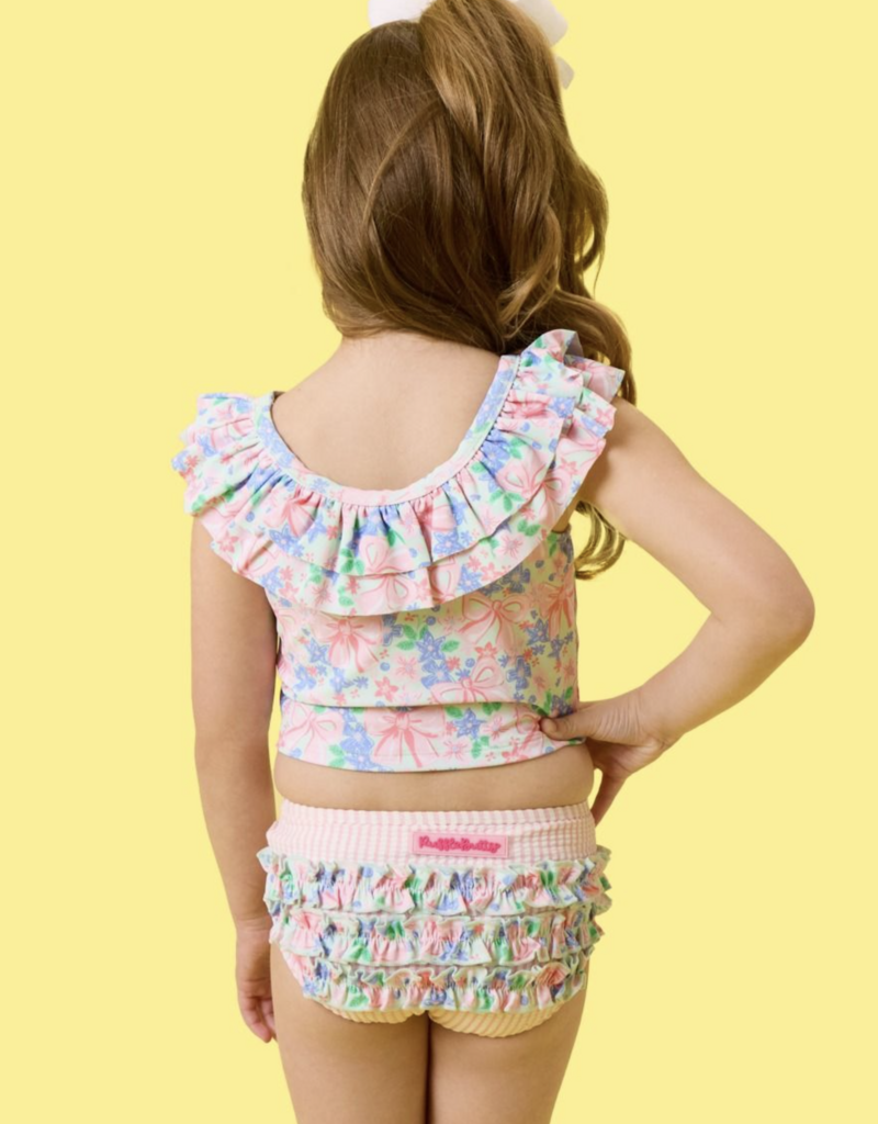 RuffleButts Bow Blooms Ruffle Tankini 2-Piece Swimsuit w/Ruffles