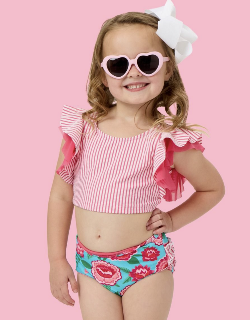 RuffleButts Bright Blossoms Butterfly Tankini Swimsuit w/Ruffles