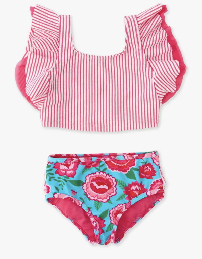 RuffleButts Bright Blossoms Butterfly Tankini Swimsuit w/Ruffles