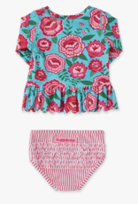 RuffleButts Bright Blossoms Scallop Hem L/S Rashguard 2-Piece w/Ruffles