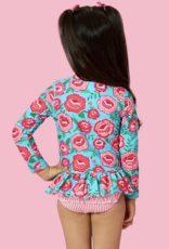 RuffleButts Bright Blossoms Scallop Hem L/S Rashguard 2-Piece w/Ruffles