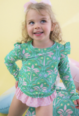 RuffleButts Coconut Cabana Flutter L/S Rashguard Skirted 2-Piece