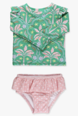 RuffleButts Coconut Cabana Flutter L/S Rashguard Skirted 2-Piece