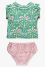 RuffleButts Coconut Cabana Flutter L/S Rashguard Skirted 2-Piece