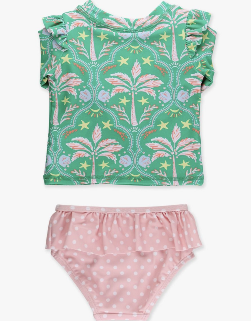 RuffleButts Coconut Cabana Flutter L/S Rashguard Skirted 2-Piece