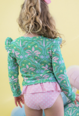 RuffleButts Coconut Cabana Flutter L/S Rashguard Skirted 2-Piece