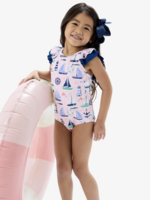 RuffleButts SALE. Pink Sweet Sails Bow V-Back Swimsuit