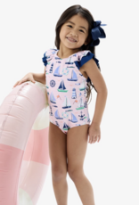 RuffleButts Pink Sweet Sails Bow V-Back Swimsuit