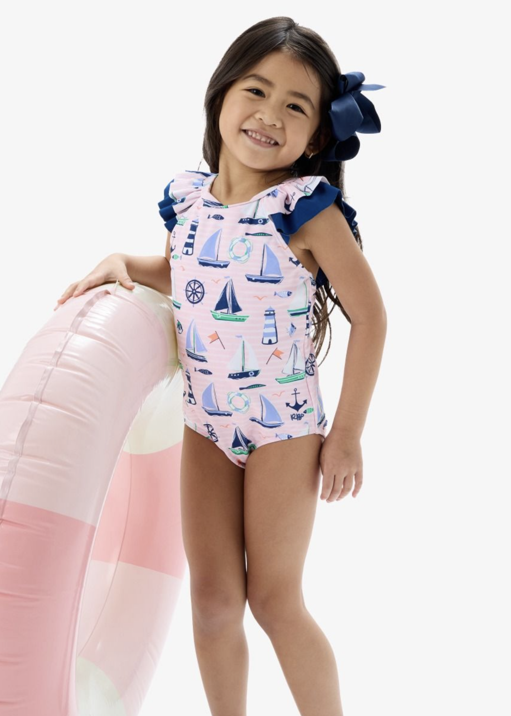 RuffleButts Pink Sweet Sails Bow V-Back Swimsuit