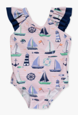 RuffleButts Pink Sweet Sails Bow V-Back Swimsuit