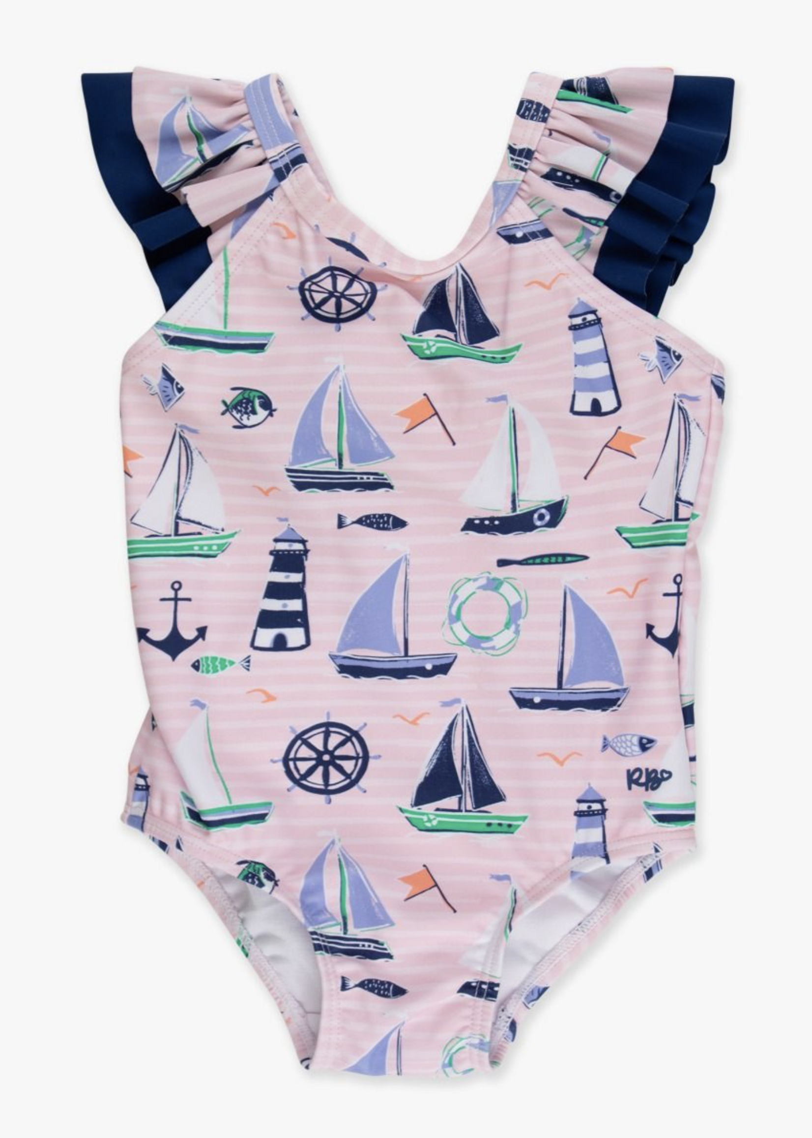 RuffleButts Pink Sweet Sails Bow V-Back Swimsuit