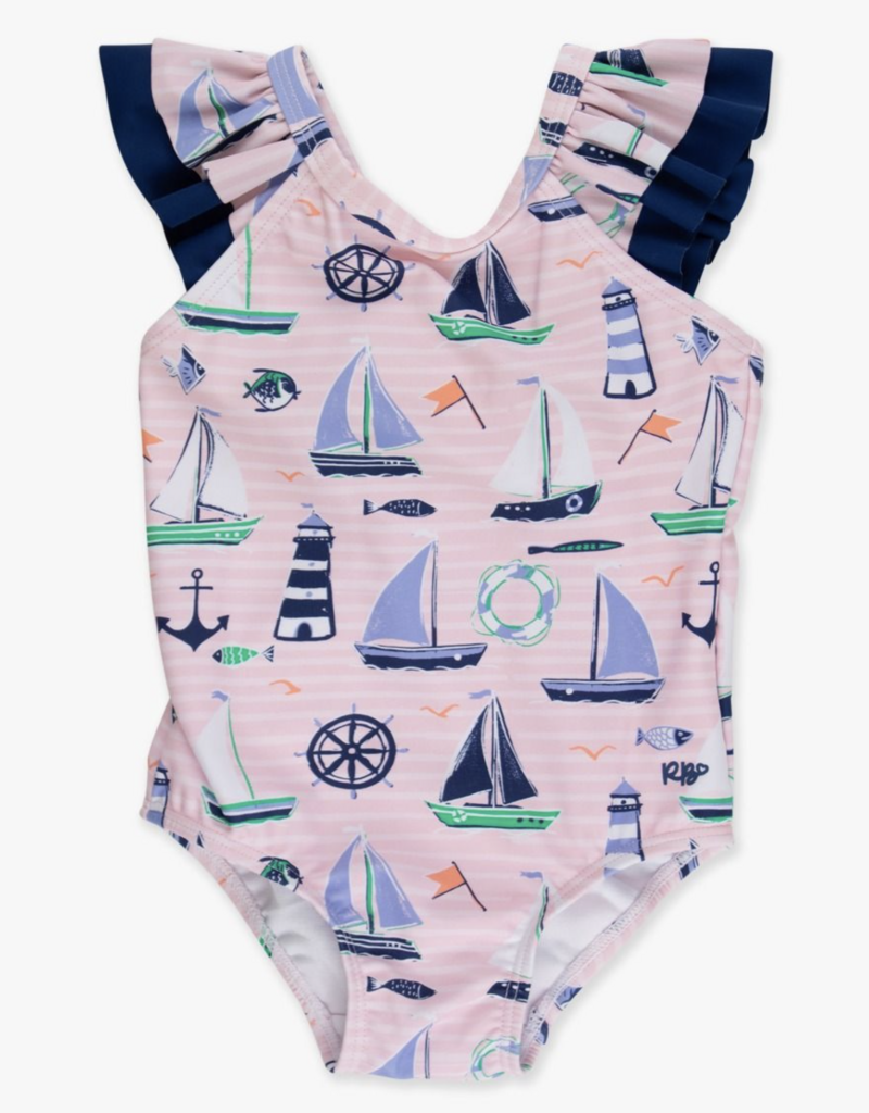 RuffleButts Pink Sweet Sails Bow V-Back Swimsuit