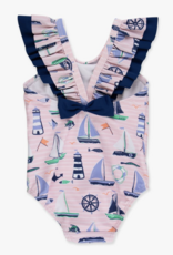 RuffleButts Pink Sweet Sails Bow V-Back Swimsuit