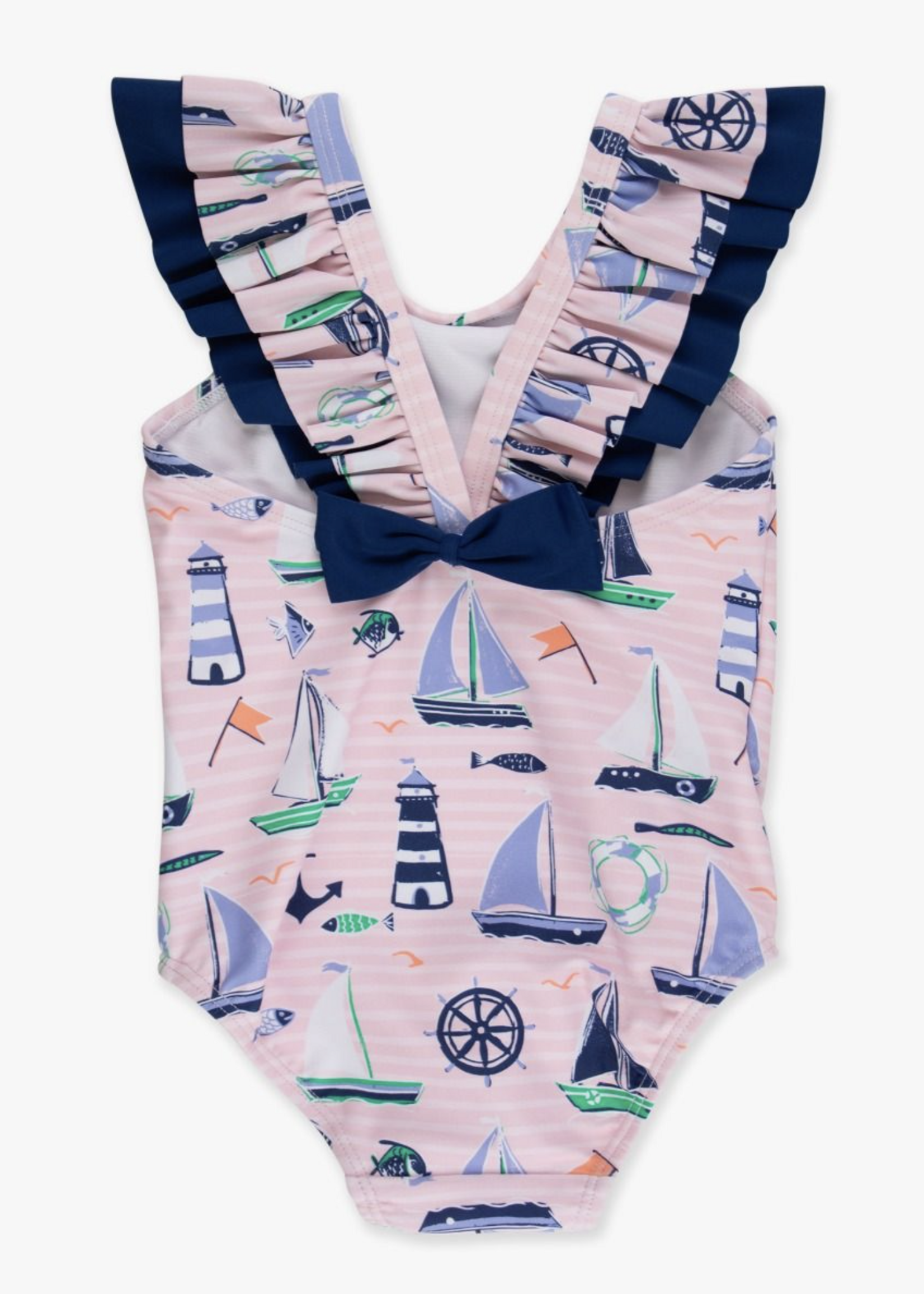RuffleButts Pink Sweet Sails Bow V-Back Swimsuit