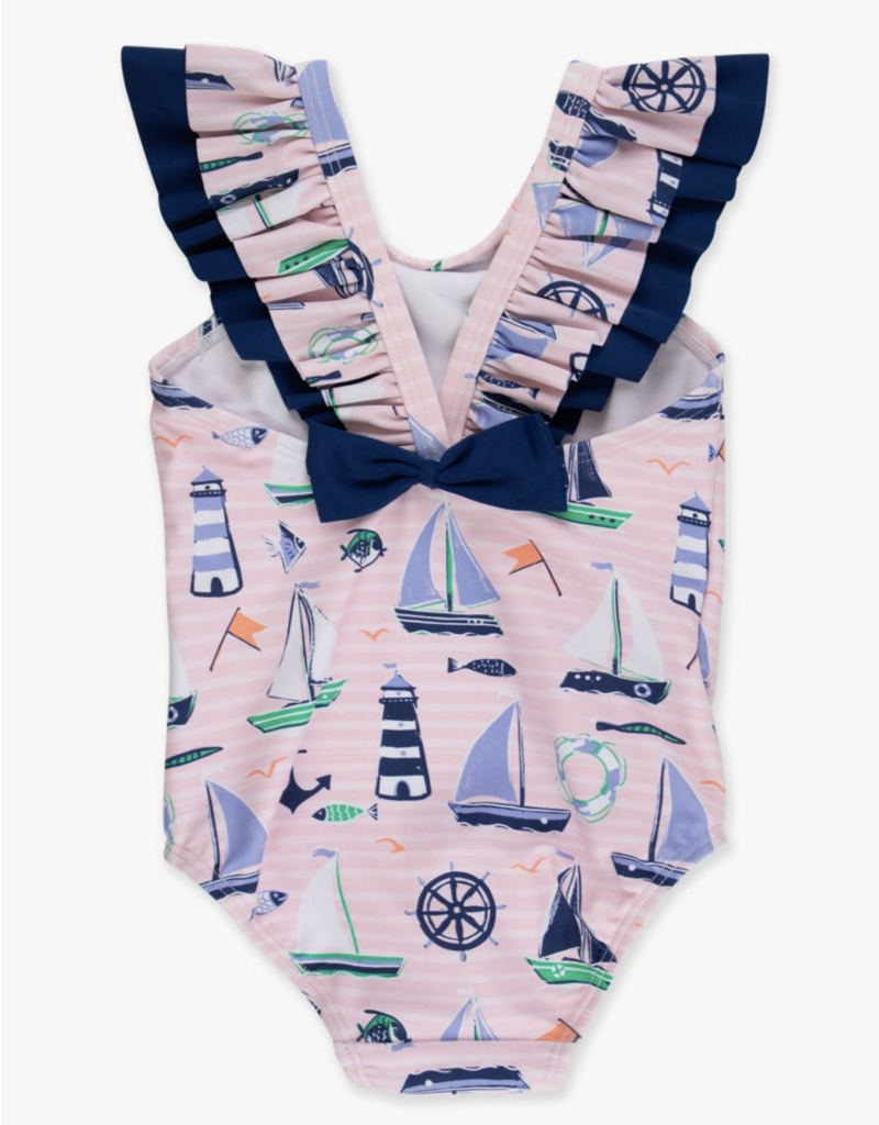 RuffleButts Pink Sweet Sails Bow V-Back Swimsuit