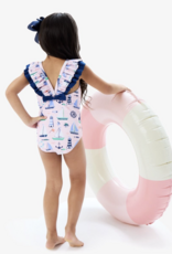 RuffleButts Pink Sweet Sails Bow V-Back Swimsuit