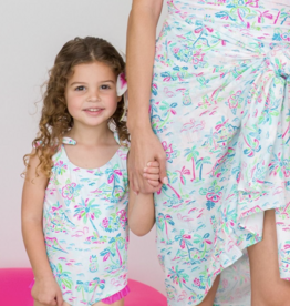 RuffleButts Tropical Resort Tie Shoulder Swimsuit