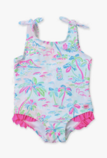 RuffleButts Tropical Resort Tie Shoulder Swimsuit