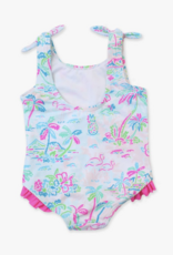 RuffleButts Tropical Resort Tie Shoulder Swimsuit