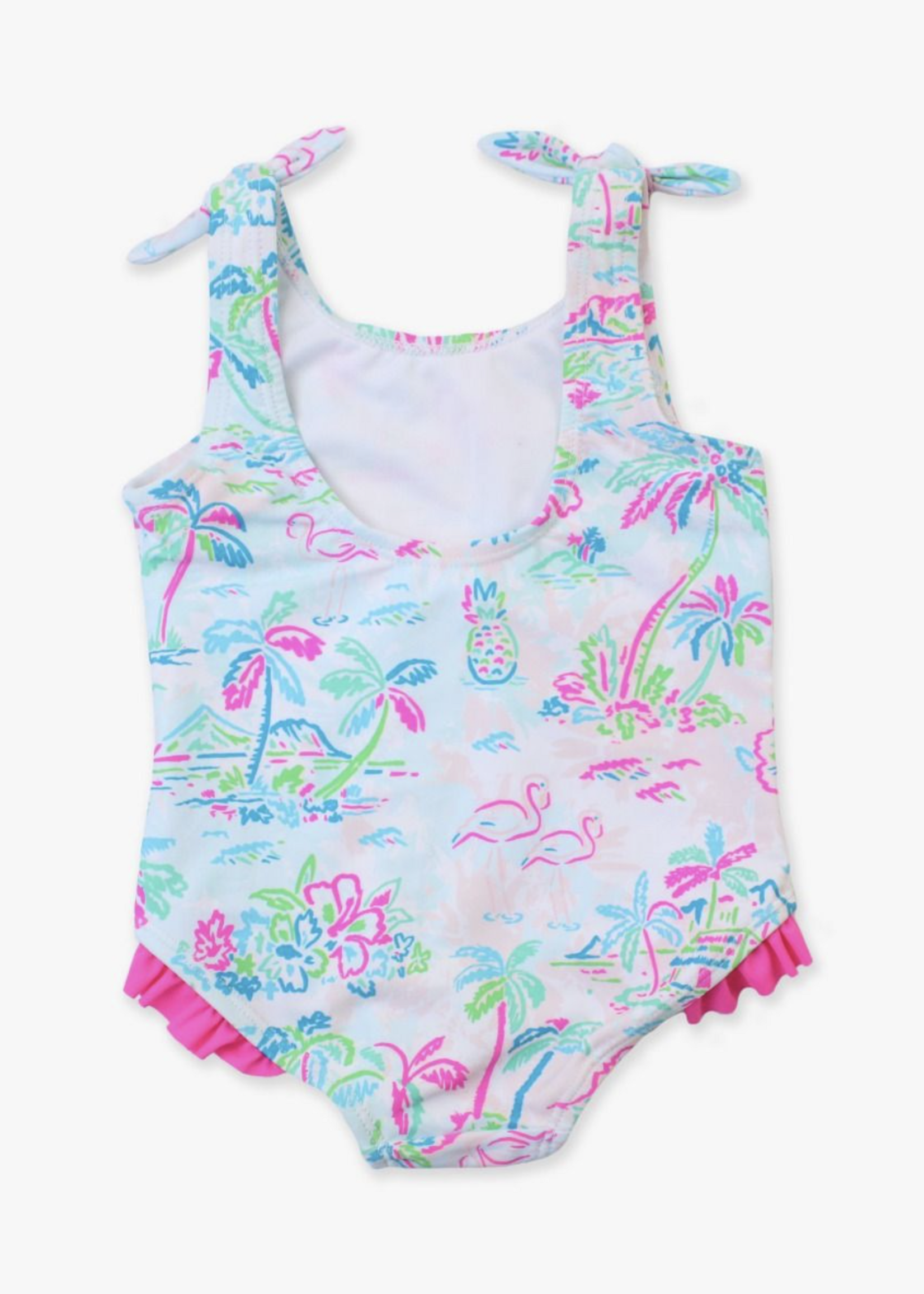 RuffleButts Tropical Resort Tie Shoulder Swimsuit