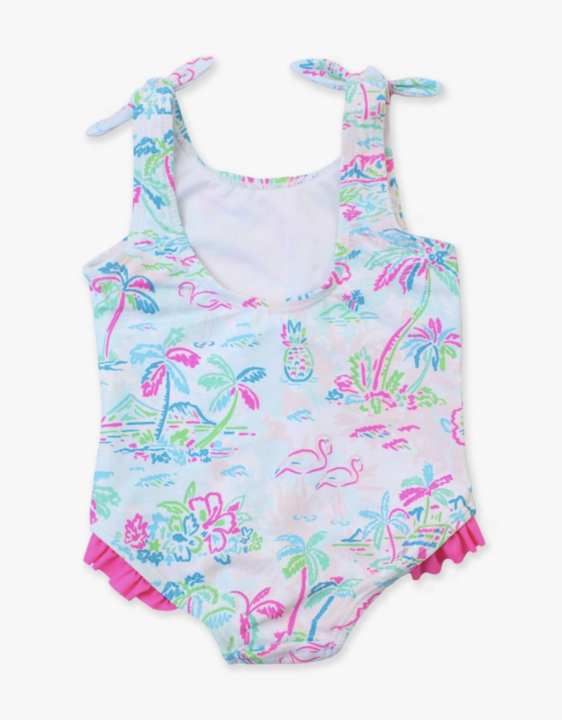 RuffleButts Tropical Resort Tie Shoulder Swimsuit