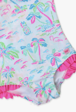RuffleButts Tropical Resort Tie Shoulder Swimsuit