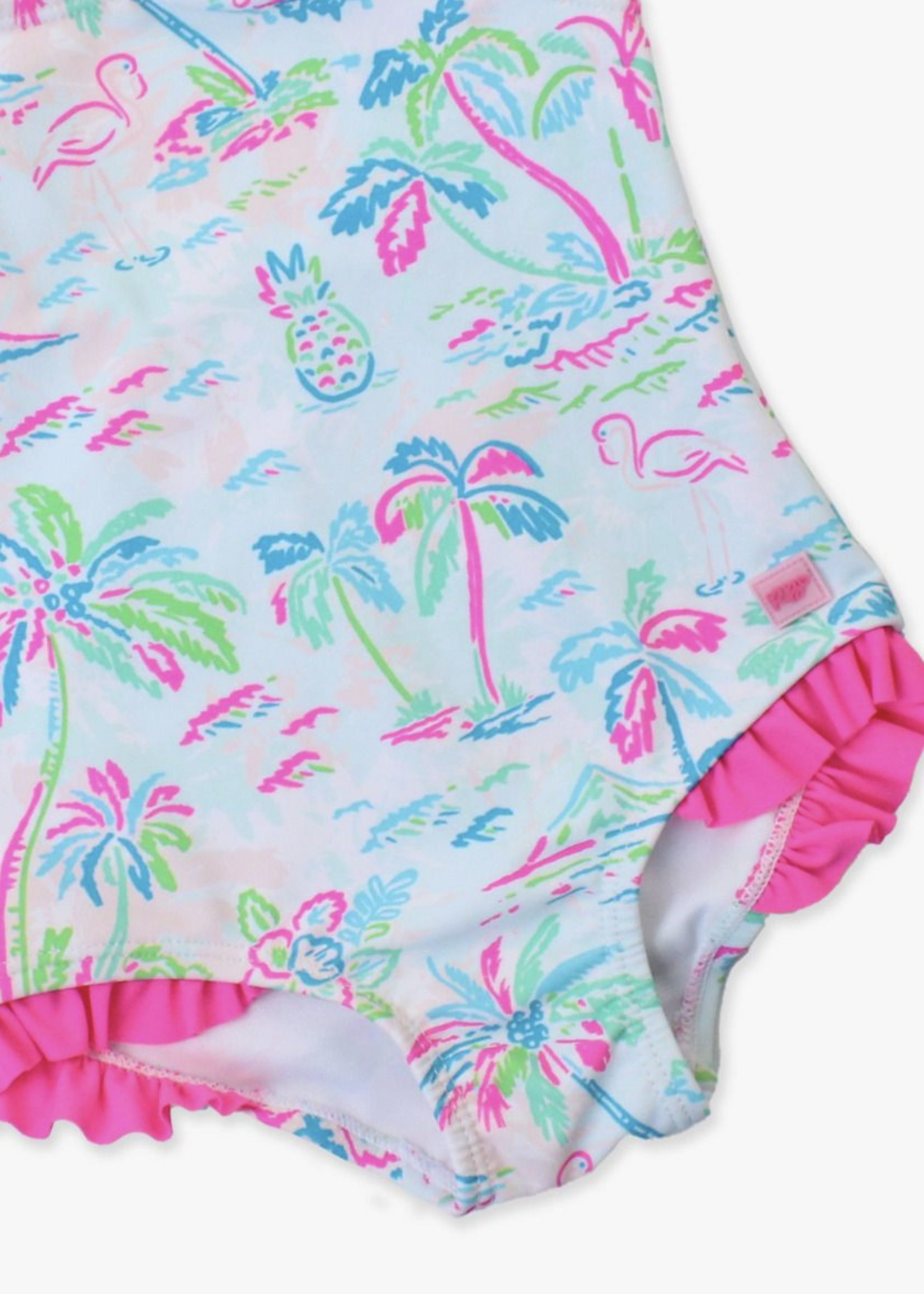 RuffleButts Tropical Resort Tie Shoulder Swimsuit