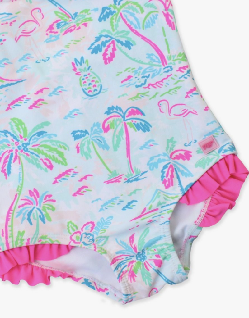 RuffleButts Tropical Resort Tie Shoulder Swimsuit