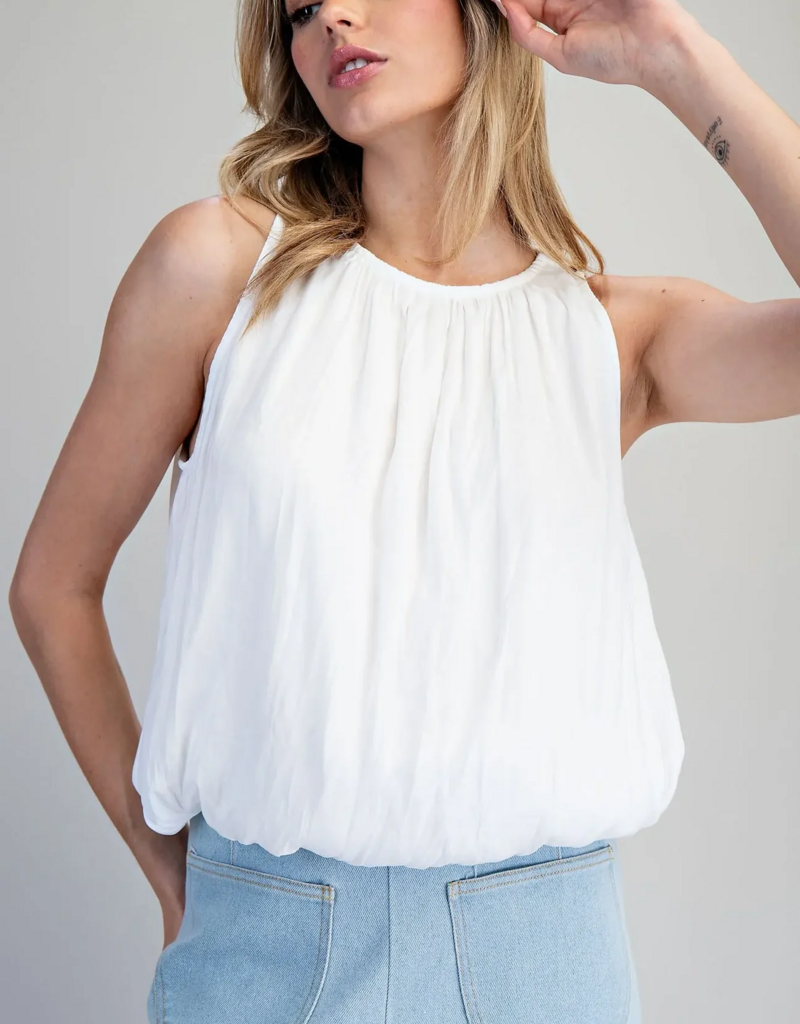 ee:some Solid Sleeveless Gathered Blouse Off White