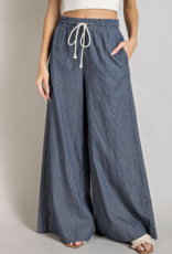 ee:some Washed Pinstriped Tie Waist Wide Leg Pants Denim