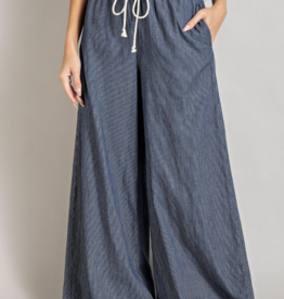 ee:some Washed Pinstriped Tie Waist Wide Leg Pants Denim