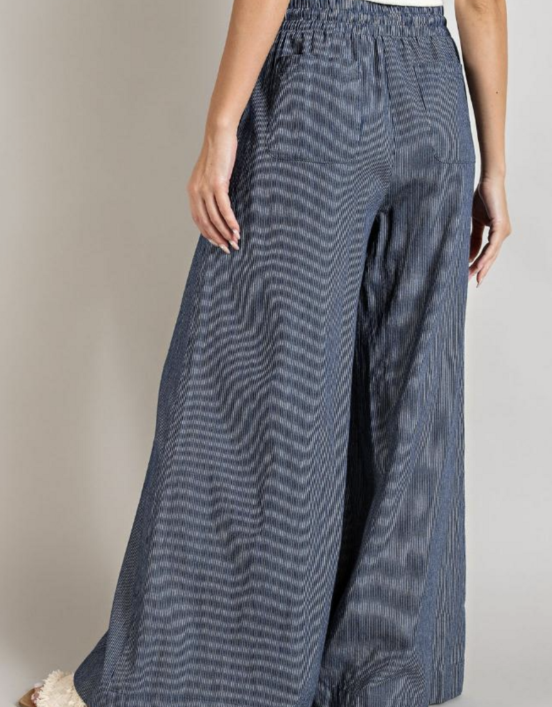 ee:some Washed Pinstriped Tie Waist Wide Leg Pants Denim