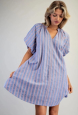 ee:some V-Neck Striped Puff Sleeve Mini Dress Cobalt Cherry