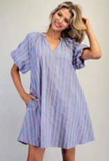 ee:some V-Neck Striped Puff Sleeve Mini Dress Cobalt Cherry