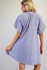 ee:some V-Neck Striped Puff Sleeve Mini Dress Cobalt Cherry