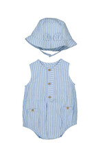 Mayoral Sky Blue Stripe Sleeveless Romper w/Hat