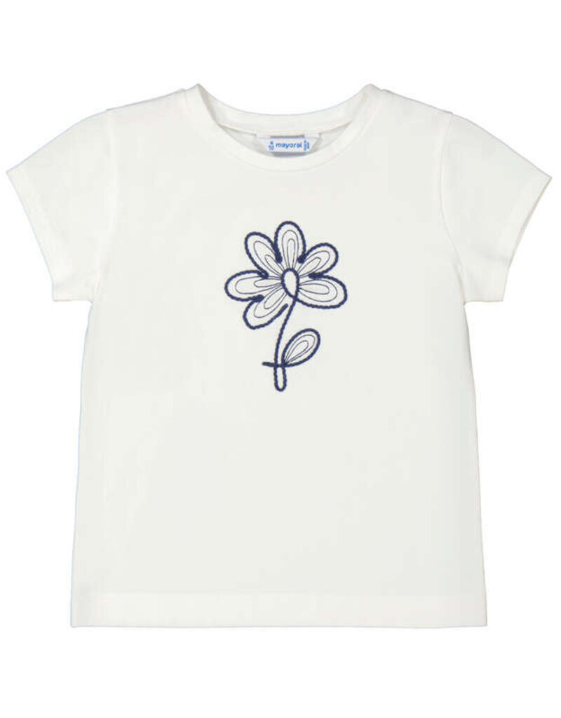 Mayoral White Flower Embroidered S/S Tee
